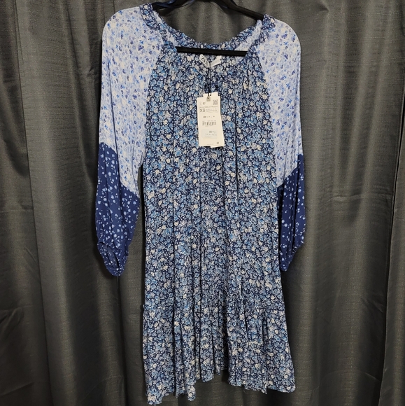 Zara Dresses & Skirts - Zara Long Sleeve Swing Dress. Blue floral. XSmall